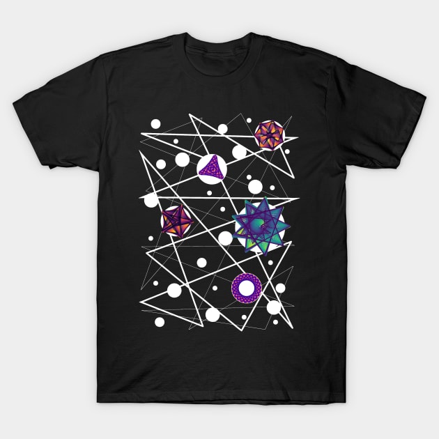 Space Time Continuum | Geometric Blue Red Purple Maurer Roses Black T-Shirt by aRtVerse